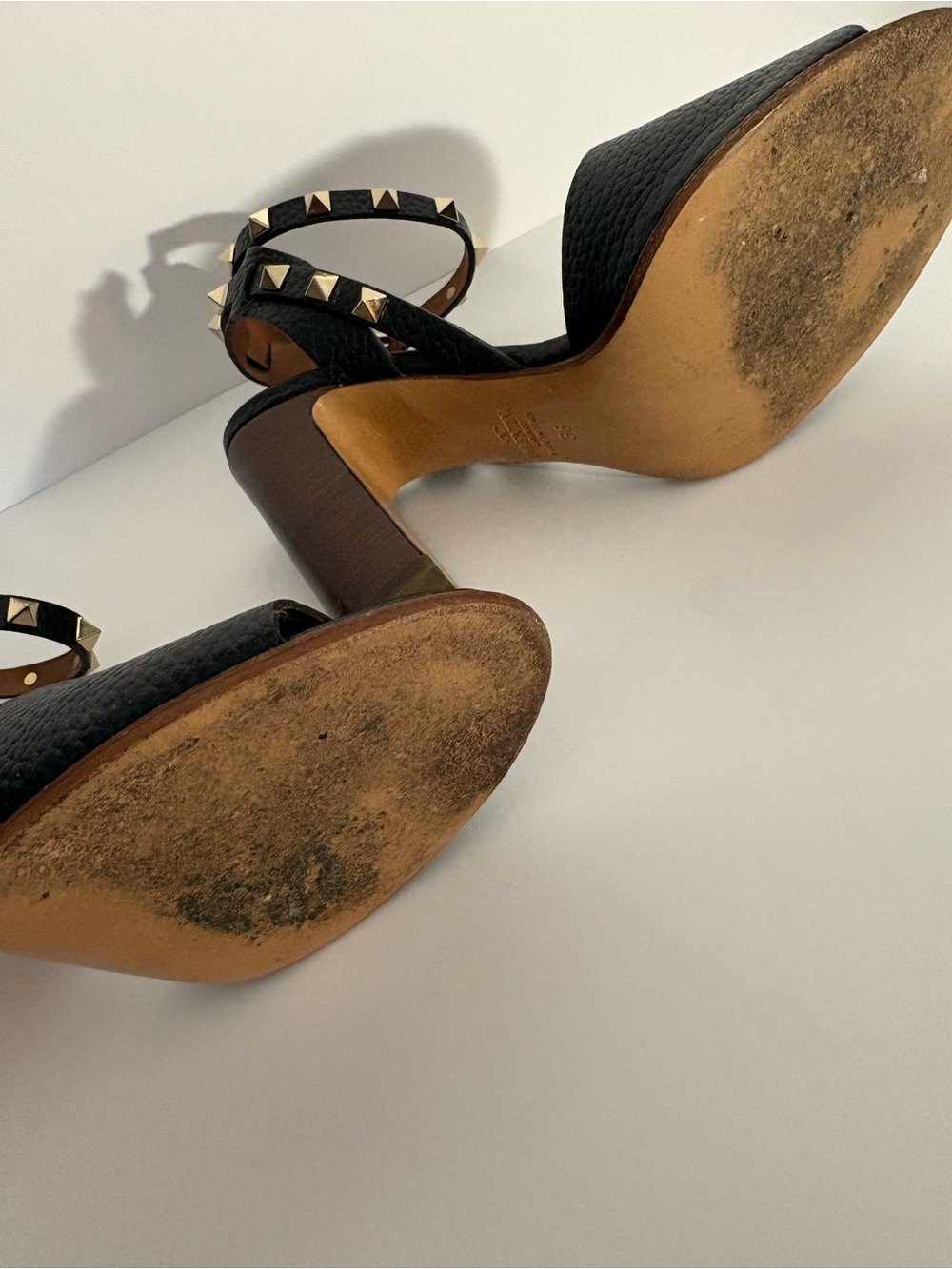 Valentino Black Studded Ankle-Strap Block Heel Sandals Sz 36 - Picture 4 of 8